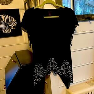 Vintage Metaphor Black top with silver crystal embellishments. Classic Party, M